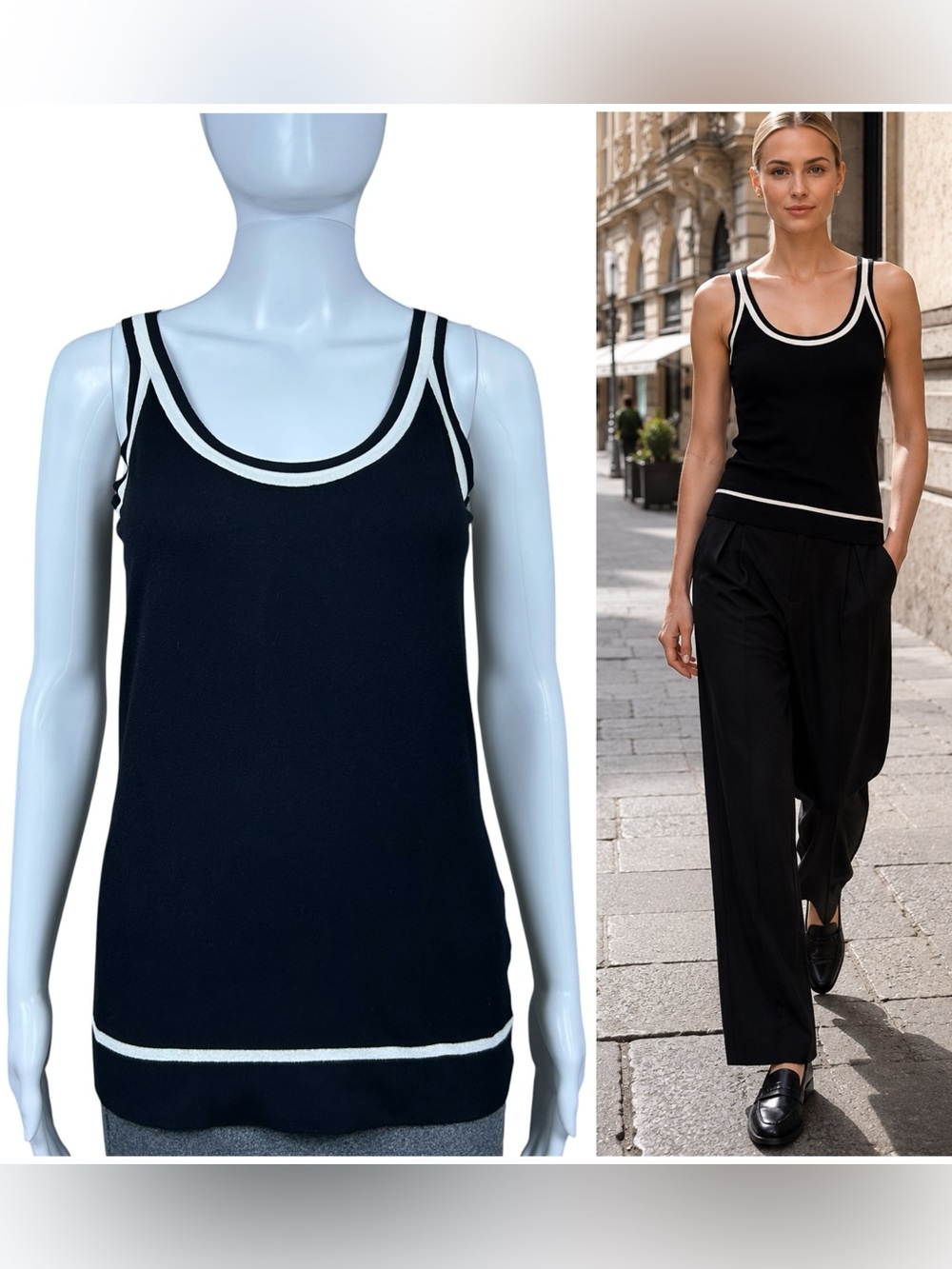 Dolce & Gabbana Ribbed Knit Sleeveless Tank Top Women US Small IT 40 Black White